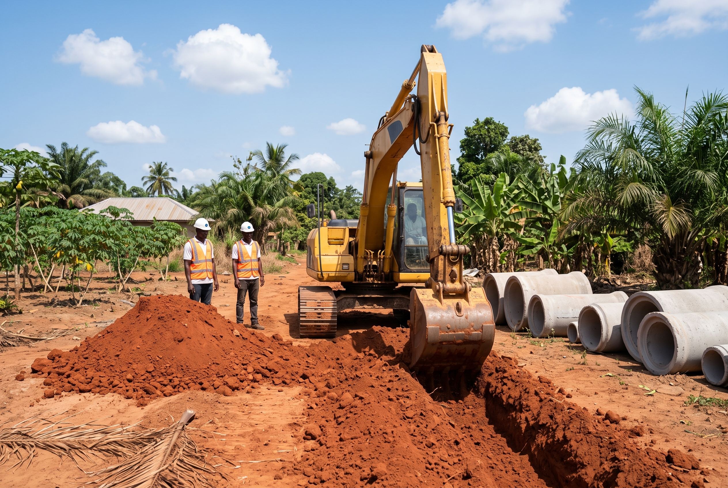 Bulldozer blade pushing red earth